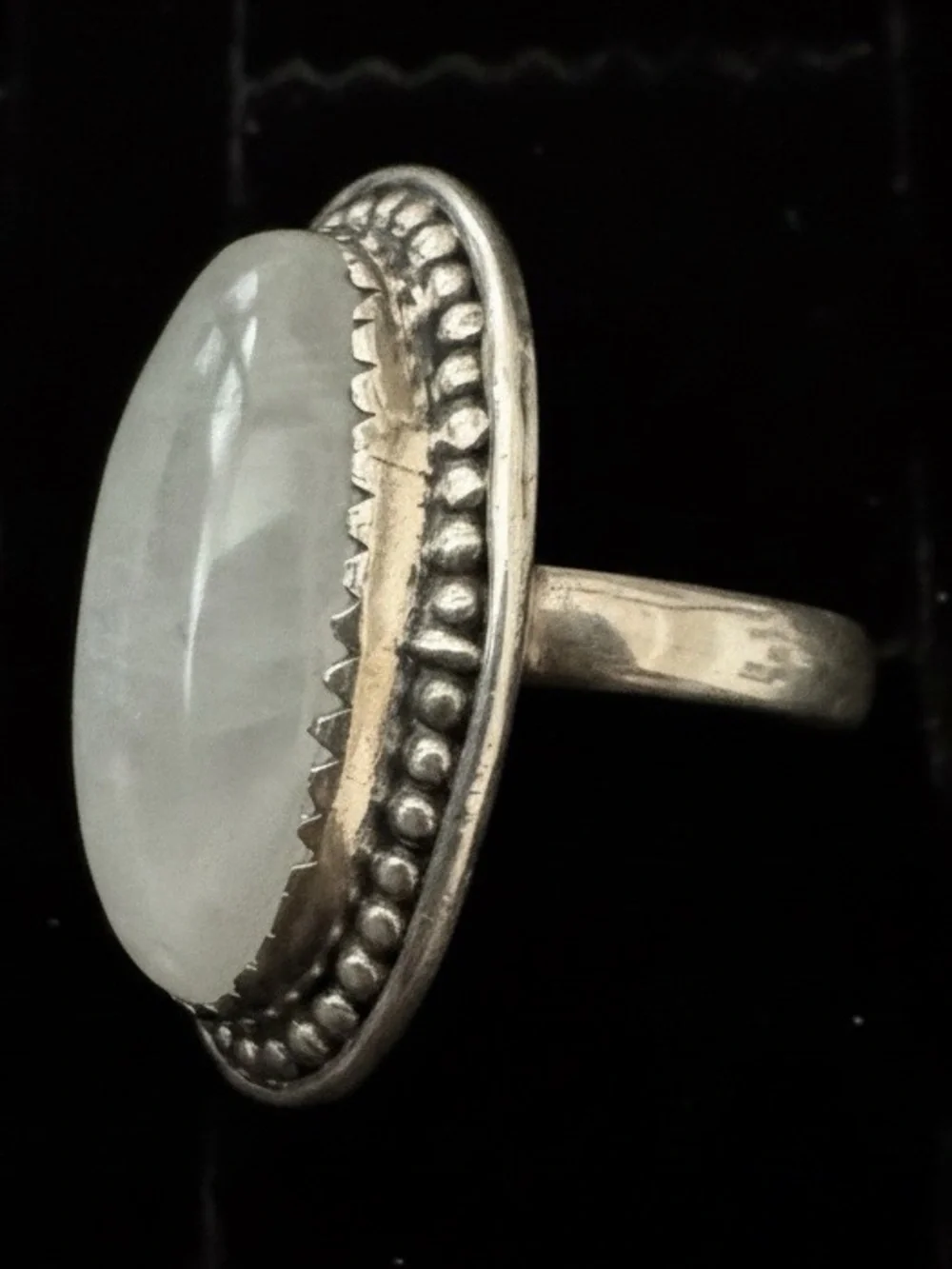 Sterling Silver genuine Moonstone Oval Statement Ring - White/Blue Sheen